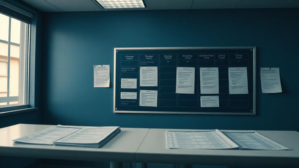 Claims triage workflow board and printed process sheets