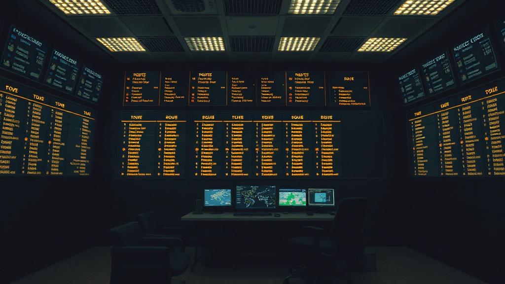 Dispatch control room with route scheduling boards