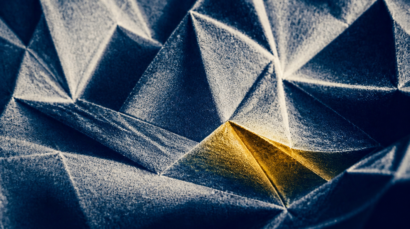 Faceted blue geometric surface with one gold facet